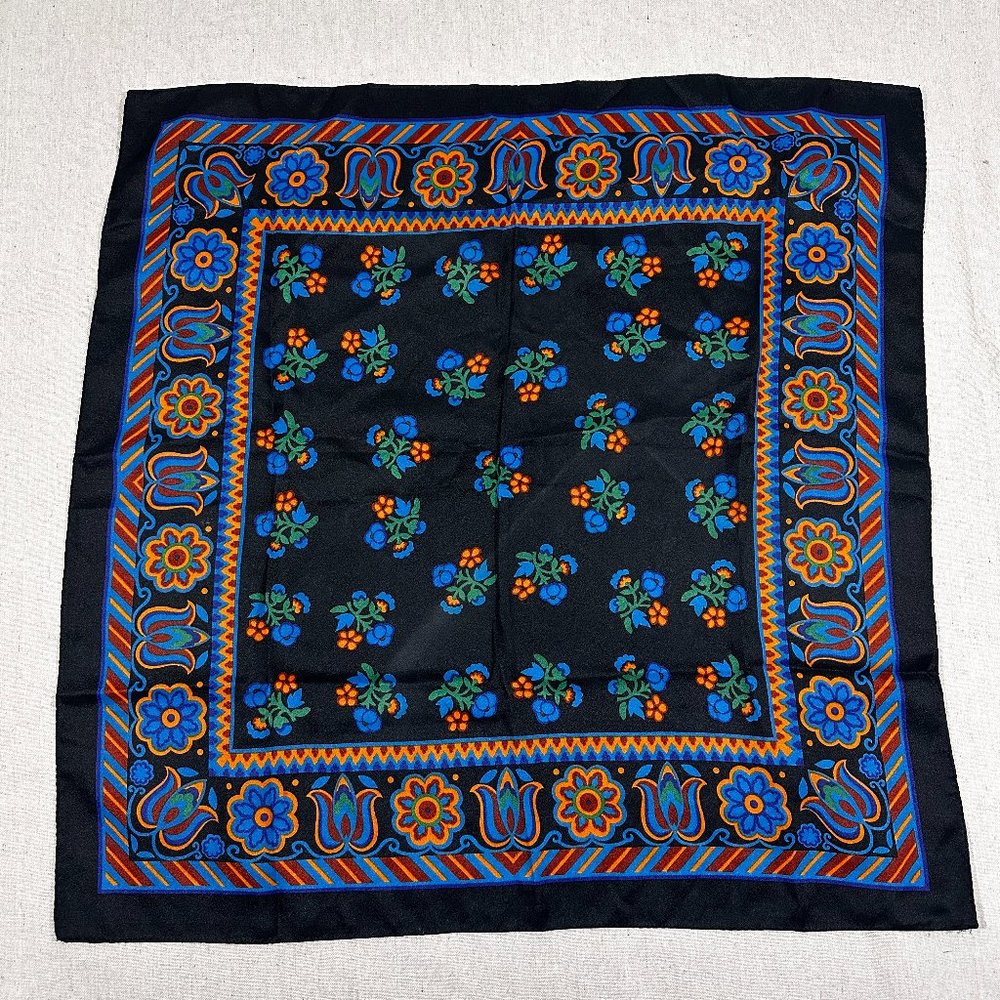 Vintage Floral Black with blues and orange